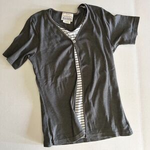 90s, Basic Editions, Grey Short Sleeve Faux Layered Cardigan Top, Minimalistic